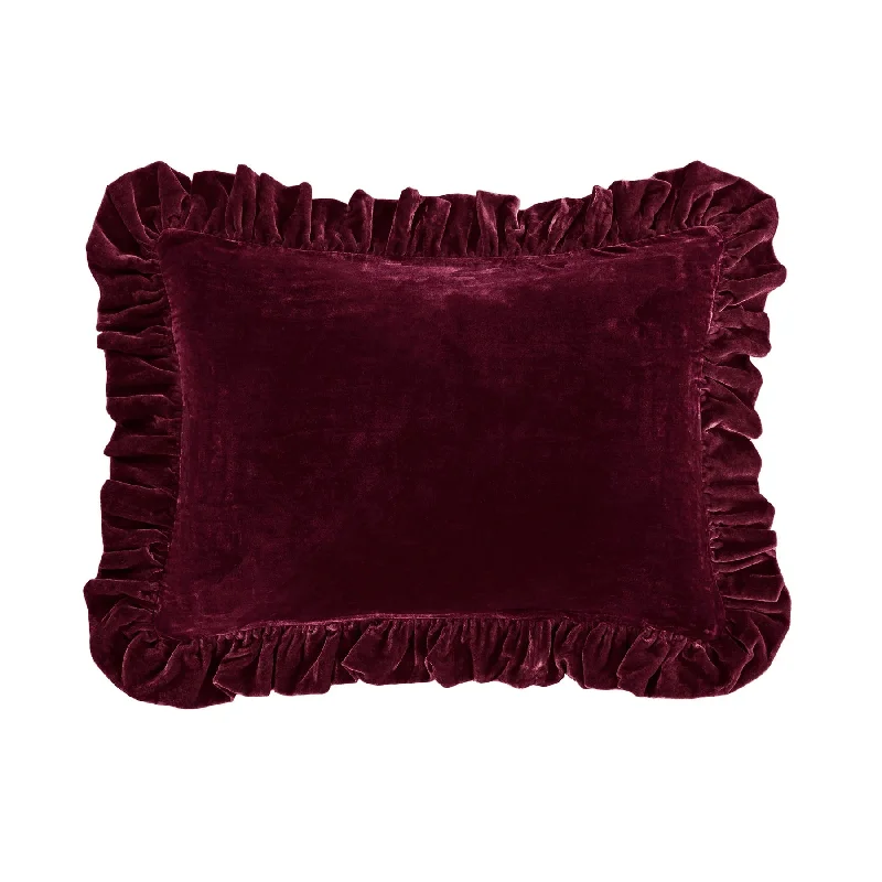 Cozy knit throw blanket-Stella Garnet Red Faux Silk Velvet Oblong Ruffled Pillow