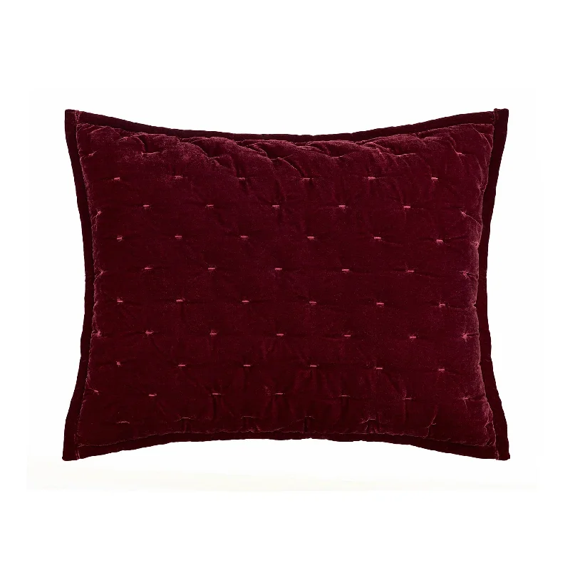 Anti-slip bed cover-Stella Garnet Red Faux Silk Velvet Pillow Sham