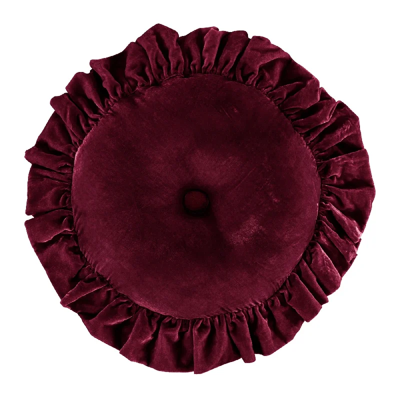 Floral linen throw-Stella Garnet Red Silk Velvet Round Pillow