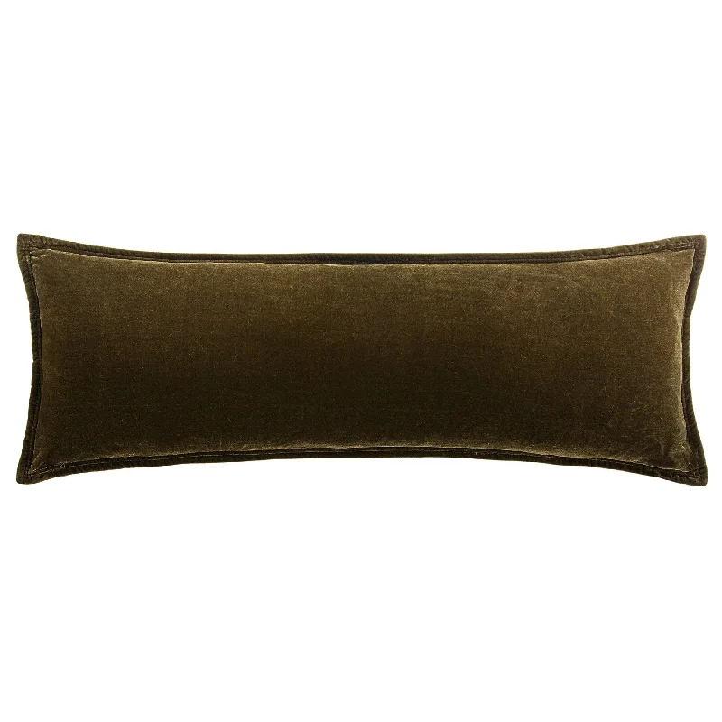 Lightweight cotton quilt-Stella Green Ochre Faux Silk Velvet Long Lumbar Pillow