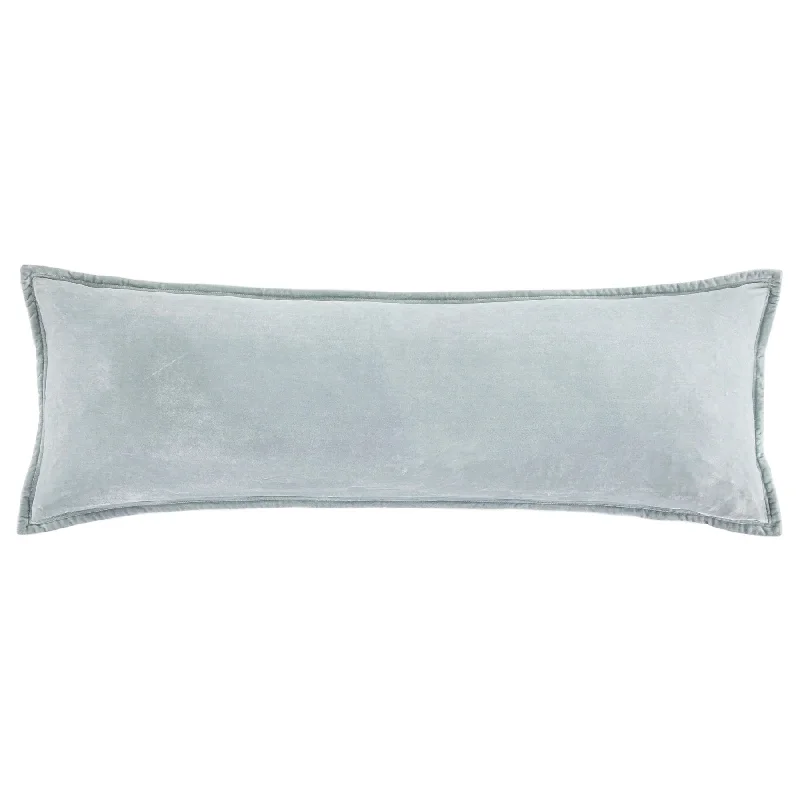 Reversible bamboo bedspread-Stella Icy Blue Faux Silk Velvet Long Lumbar Pillow