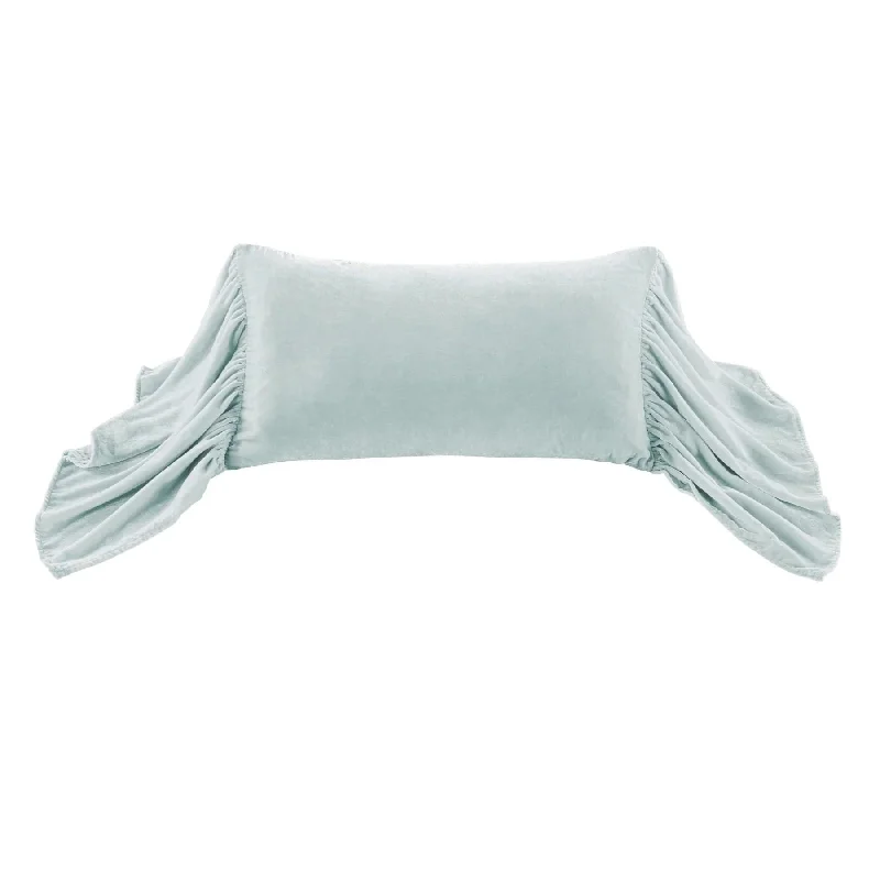 Cozy wool throw blanket-Stella Icy Blue Faux Silk Velvet Long Ruffled Pillow