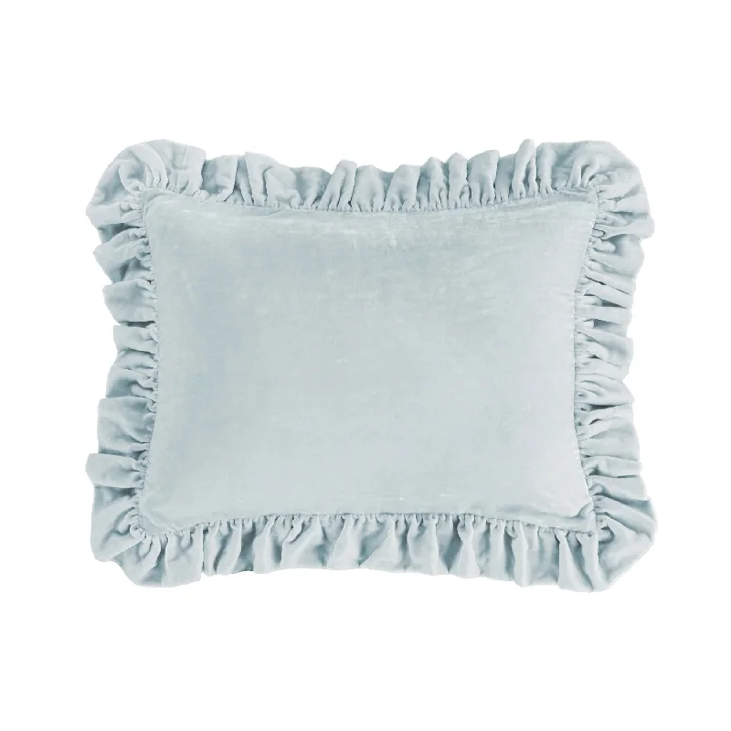 Smooth sateen sheet set-Stella Icy Blue Faux Silk Velvet Oblong Ruffled Pillow