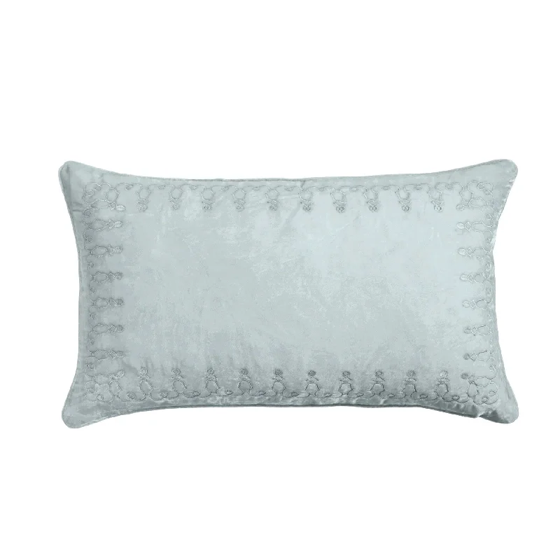 Cooling bamboo bed sheets-Stella Icy Blue Silk Velvet Embroidered Lumbar Pillow