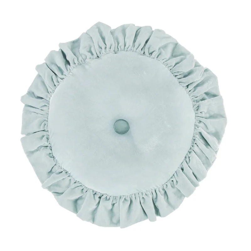 All-season linen bedspread-Stella Icy Blue Silk Velvet Round Pillow