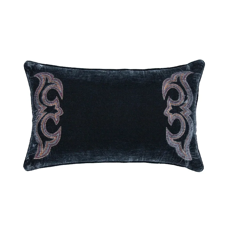 Crisp sateen pillowcase-Stella Midnight Blue Boot Stitch Faux Silk Velvet Lumbar Pillow