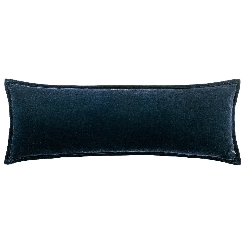 Crisp flannel pillowcase-Stella Midnight Blue Faux Silk Velvet Long Lumbar Pillow