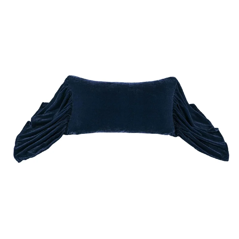 Luxe knit bed blanket-Stella Midnight Blue Faux Silk Velvet Long Ruffled Pillow