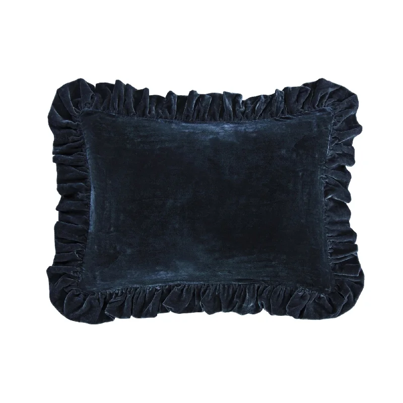 Orthopedic cooling pillow-Stella Midnight Blue Faux Silk Velvet Oblong Ruffled Pillow