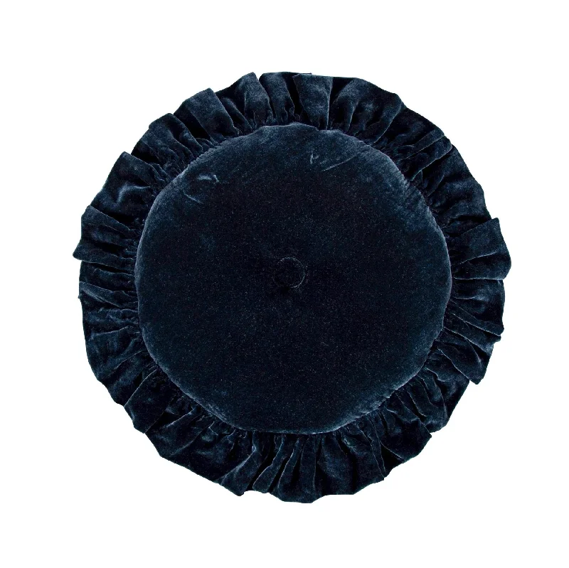 Natural bamboo quilt-Stella Midnight Blue Silk Velvet Round Pillow