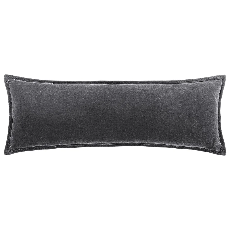 Firm gel bed pillow-Stella Slate Faux Silk Velvet Long Lumbar Pillow