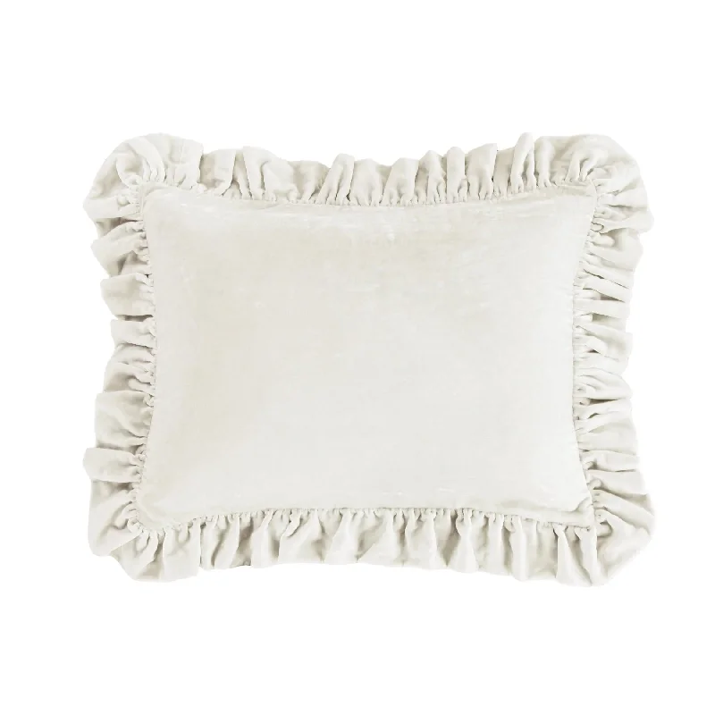 Organic linen throw-Stella Stone Faux Silk Velvet Oblong Ruffled Pillow