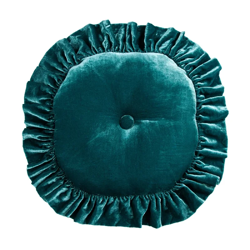 Anti-slip bed mattress-Stella Teal Faux Silk Velvet Round Pillow