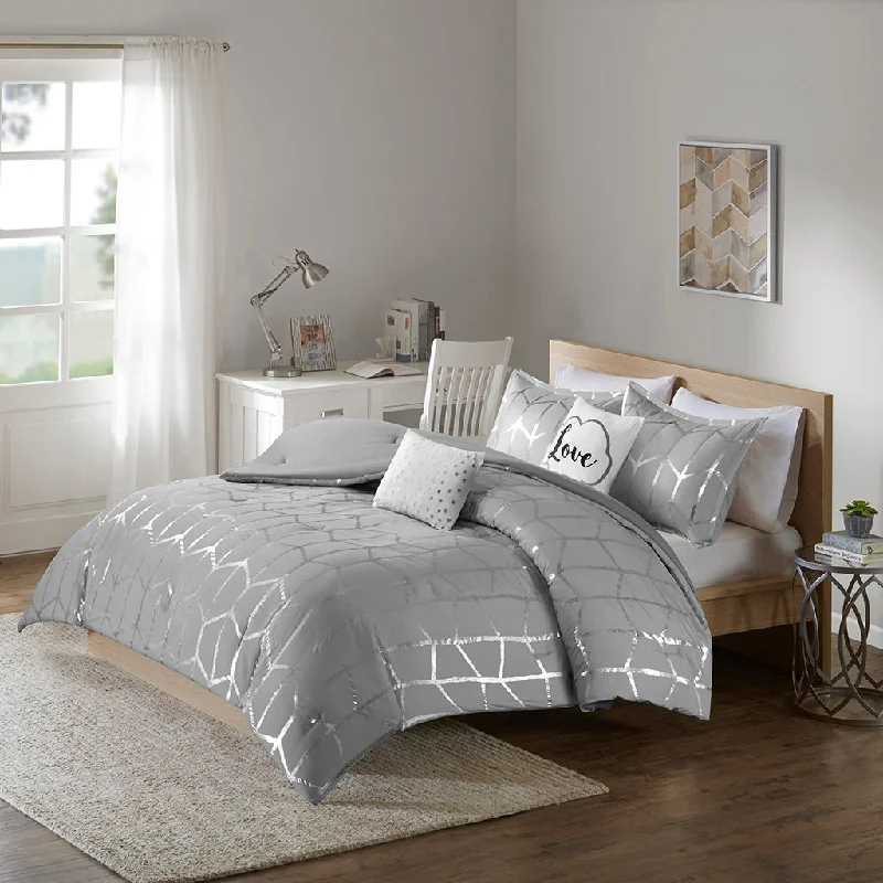 Anti-slip bed mattress-Streamdale Raina Metallic Printed Comforter Set