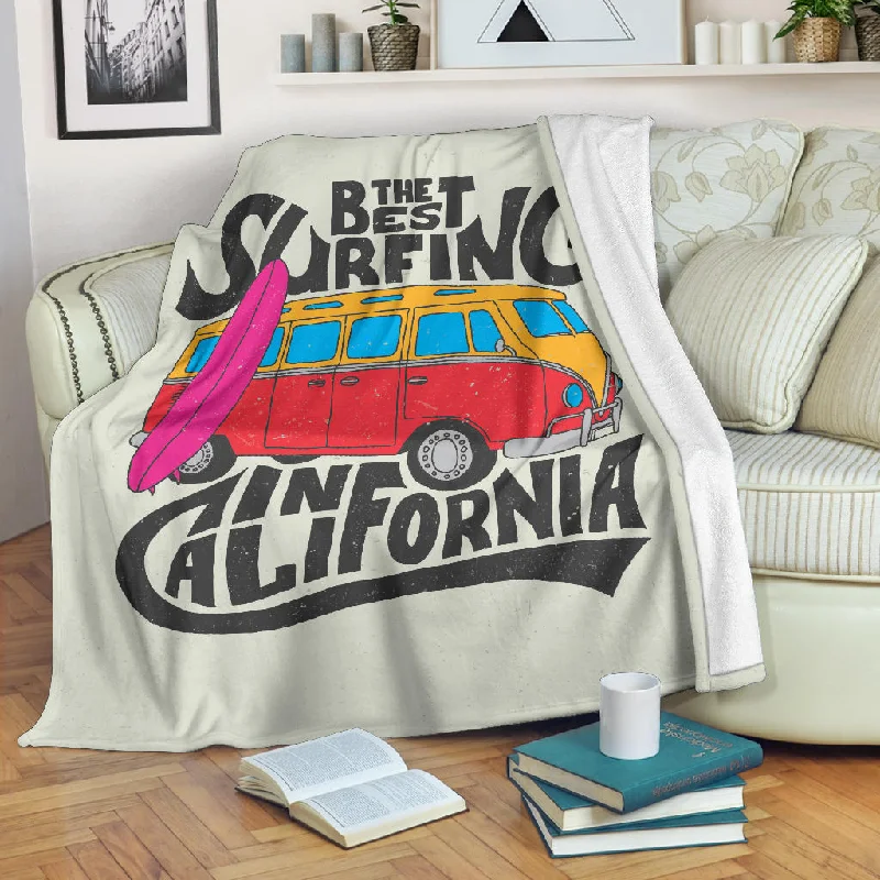 Lightweight linen throw-Surfing California Fleece Blanket