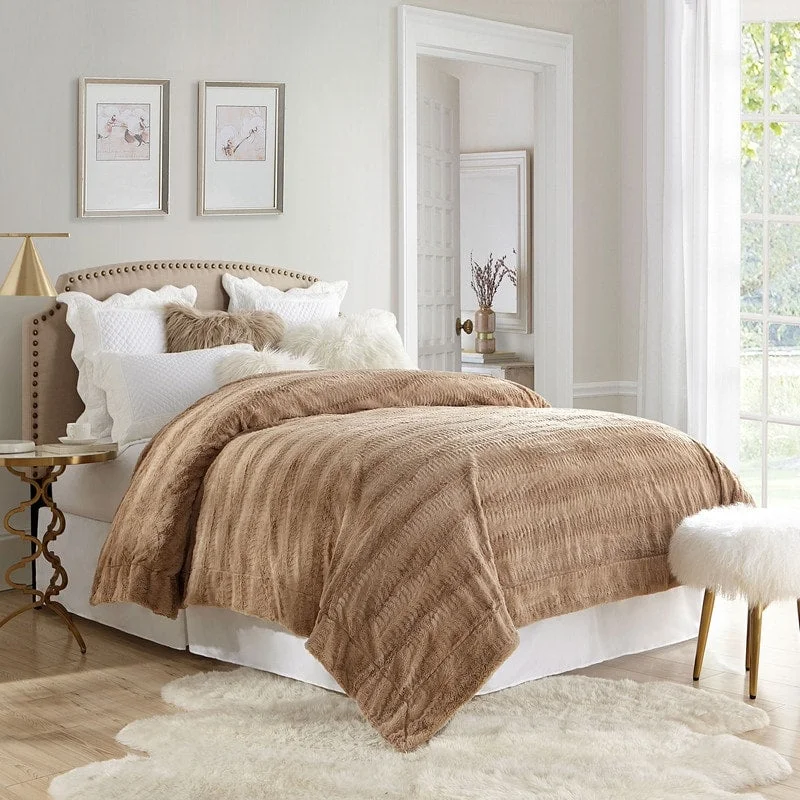 Smooth bamboo sheet set-Swift Home Soft Embossed Imitation Faux Fur Throw Bedding Blanket Bedspread