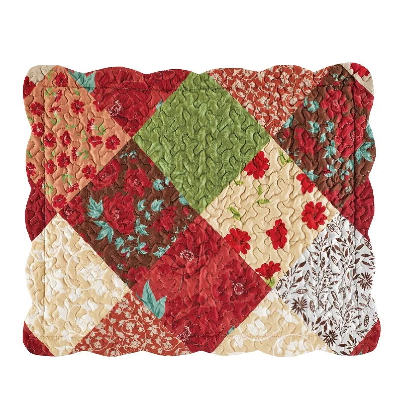 Plush fleece bed throw-Traditional Floral Patchwork Scalloped Edge Pillow Sham