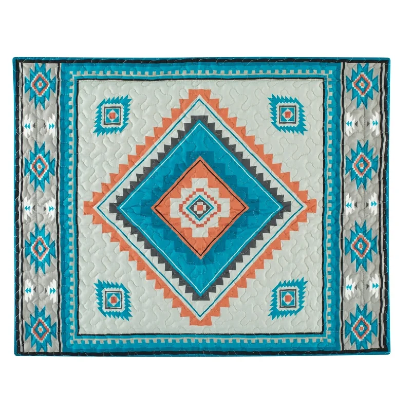 Natural cotton quilt set-Turquoise Southwest Aztec Pattern Pillow Sham