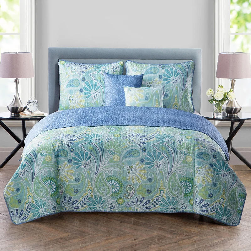 Thick linen bed blanket-VCNY Home Harmony Reversible Blue Paisley Quilt Set