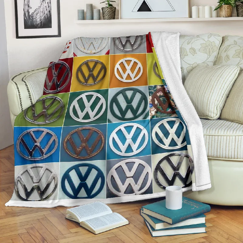 Brushed jersey bed sheets-Vdub Emblem Collection Blanket