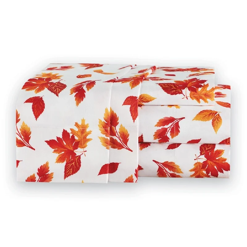 Breathable bamboo sheet set-Vibrant Fall Leaves Sheets, Set of 4 - Includes Fitted Sheet, Flat Sheet, and Two Pillow Cases, Machine Washable