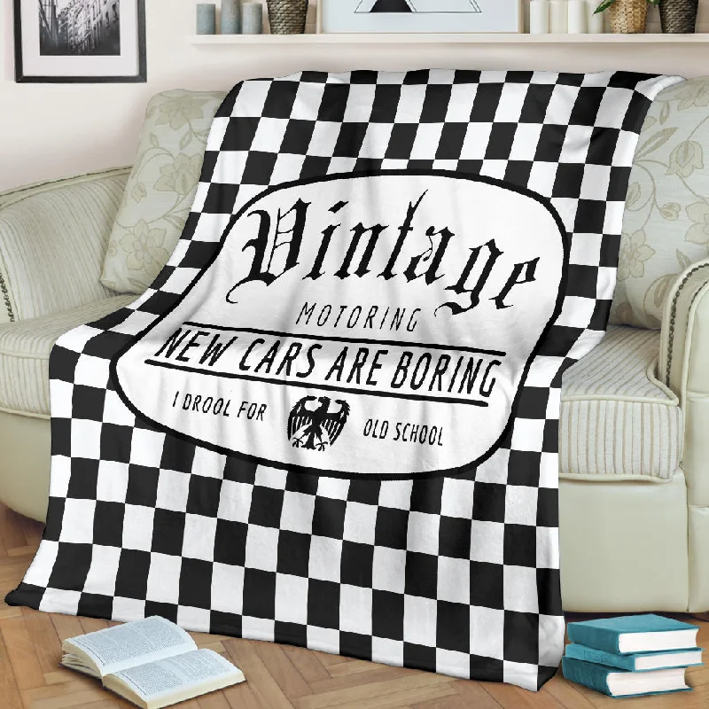 Plush faux fur quilt-Vintage Motoring Checkered Fleece Blanket