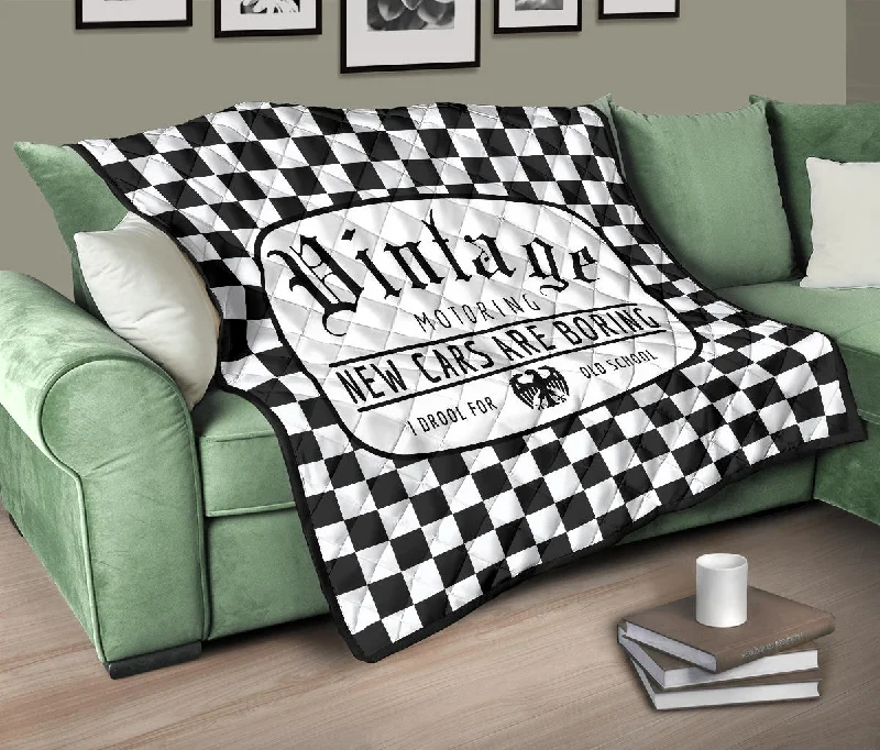 Smooth percale bed sheets-Vintage Motoring Rallye Quilted Blanket