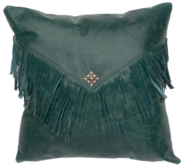 Textured flannel quilt-Wooded River Peacock Leather Pillow