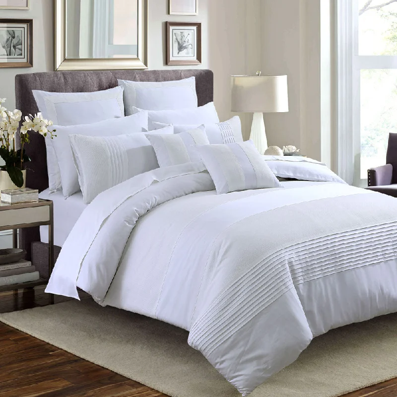 Floral linen duvet cover-White Waffle Embellished Quilt Cover Set