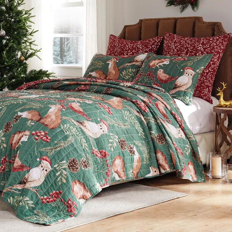 Breathable jersey bed sheets-Willow Holiday Quilt Set