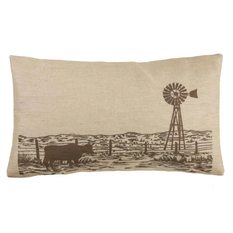 Reversible bamboo throw-Windmill Burlap Lumbar Pillow