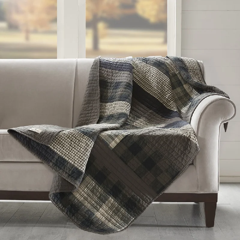 Breathable bed blanket-Woolrich Winter Plains Taupe Cotton Thread Count Printed Pieced Quilted Throw