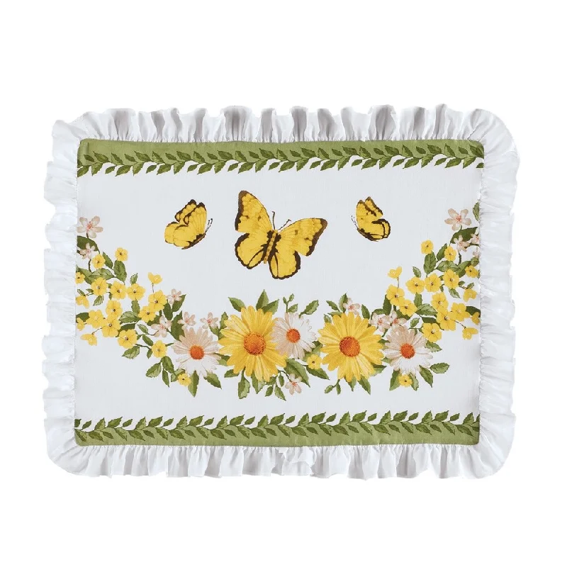 Breathable bed pad-Yellow Daisy Butterfly Ruffled Pillow Sham