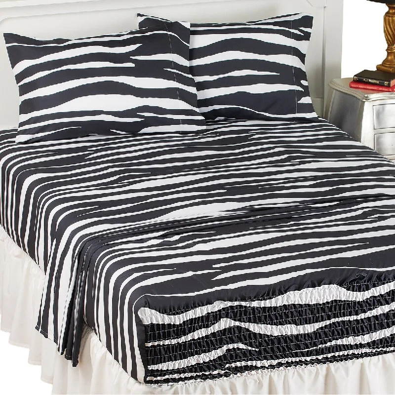 Modern dotted comforter-Zebra Animal Print Bed Tite Sheets & Pillowcases Set