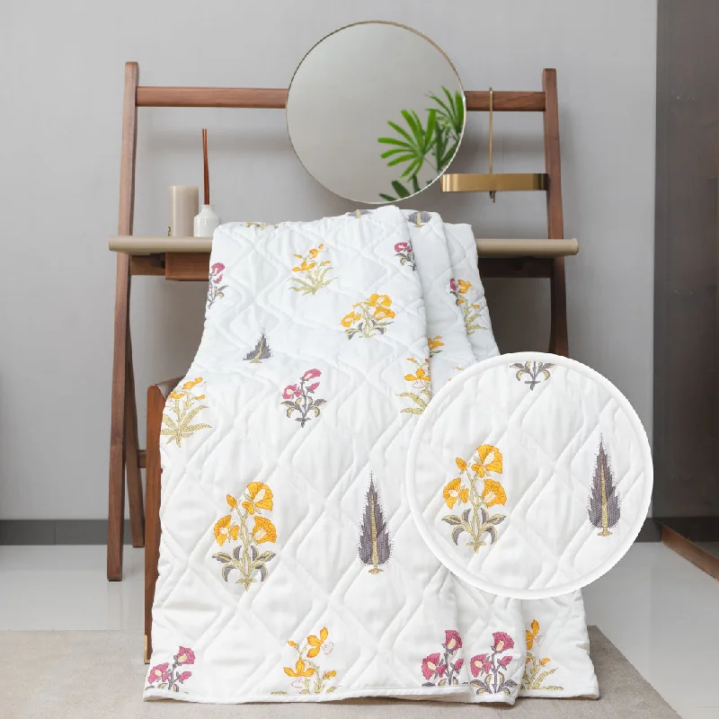 Reversible microfiber bedspread-3 Layered Cotton AC Blankets, Quilts & Dohar for Single / Double Bed - High Garden Yellow