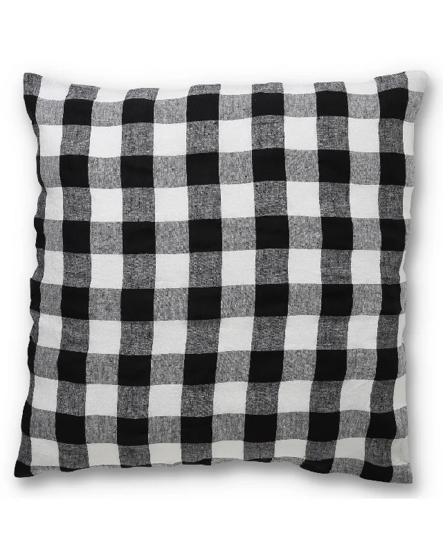 Reversible cotton bedspread-Black & White Gingham Linen European Pillowcases