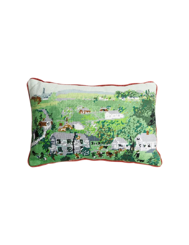 Plush faux fur comforter-Grandma Moses 'Summer Party' Needlepoint Pillow