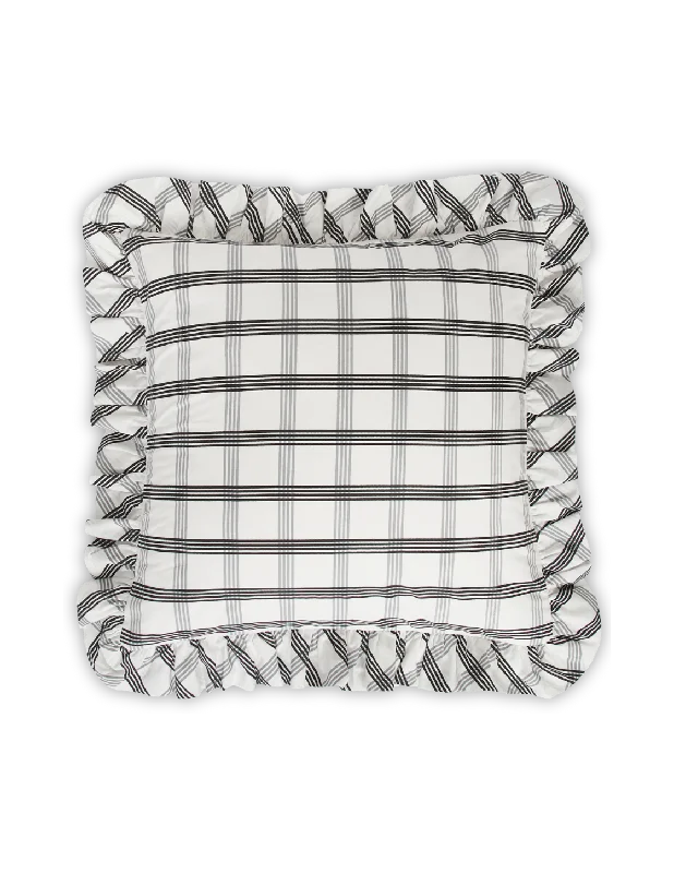 Breathable bamboo sheet set-Gray Plaid Ruffled Pillow