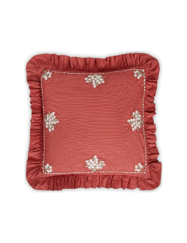 Brushed jersey bed sheets-Lily Embroidered Ruffled Pillow