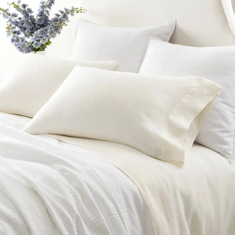 Soft percale throw-Lush Linen Ivory Pillowcases