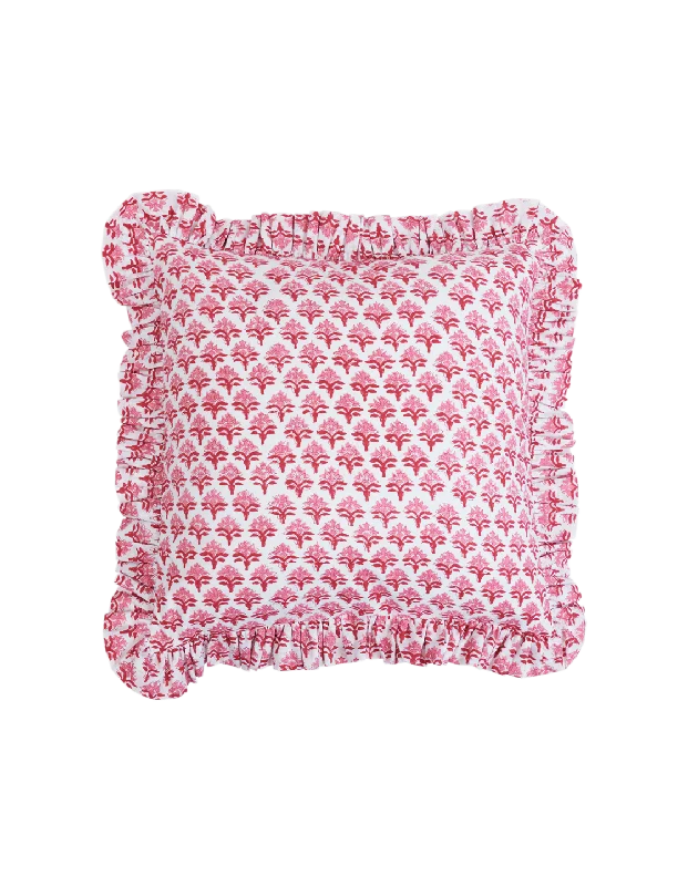 Plush velour bed throw-Red Flower Ruffled Pillow