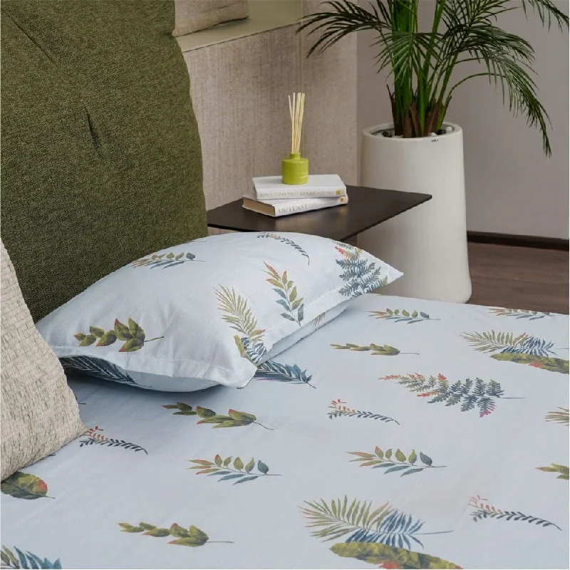 Vintage swirl duvet cover-Serene Collection - Breathable 200 TC 100% Pure Cotton Single Bedsheet with Pillow Cover, Fall Leaves - Blue