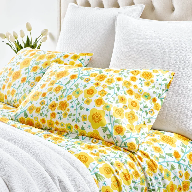 Smooth percale bedspread-Silly Sunflowers Yellow Pillowcases